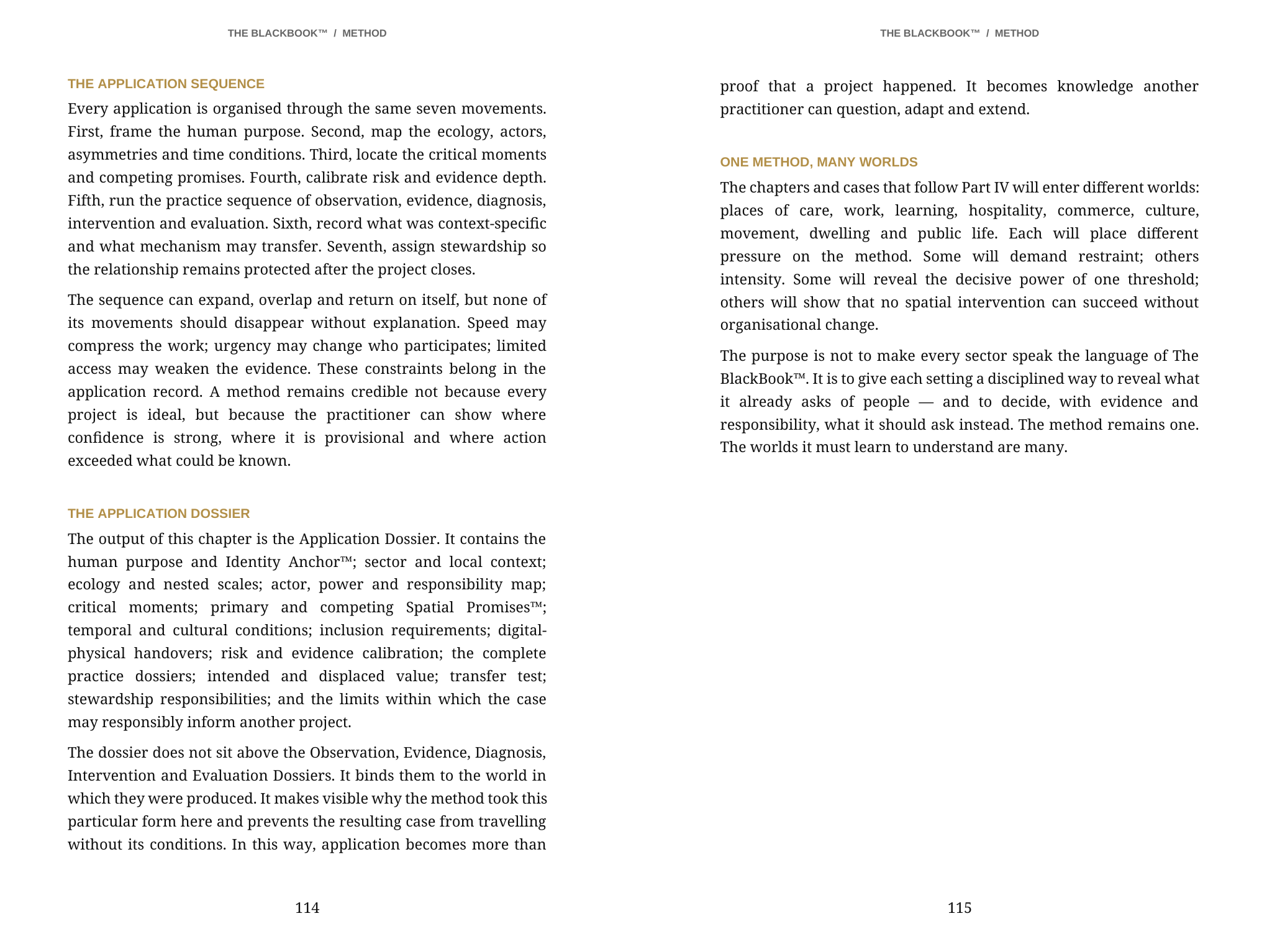 Interior spread showing the application sequence in The BlackBook Method