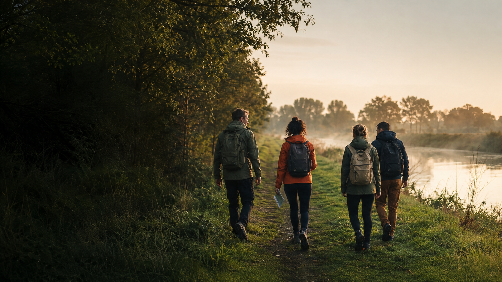 Walkers outdoors in the Bever Departures cover visual