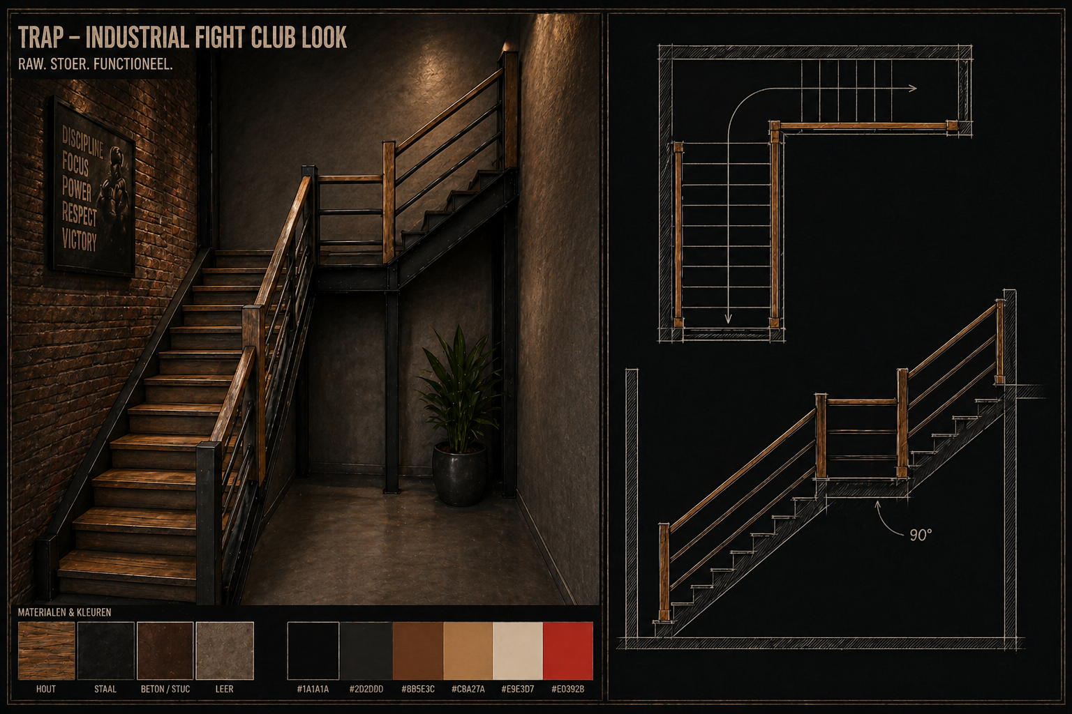 Moodboard for the industrial staircase experience