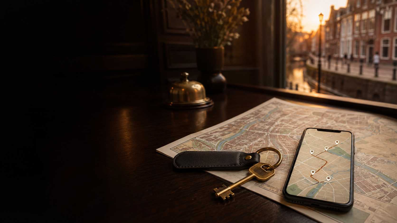 The Utrecht Key, city map and smartphone interface shown as one connected system